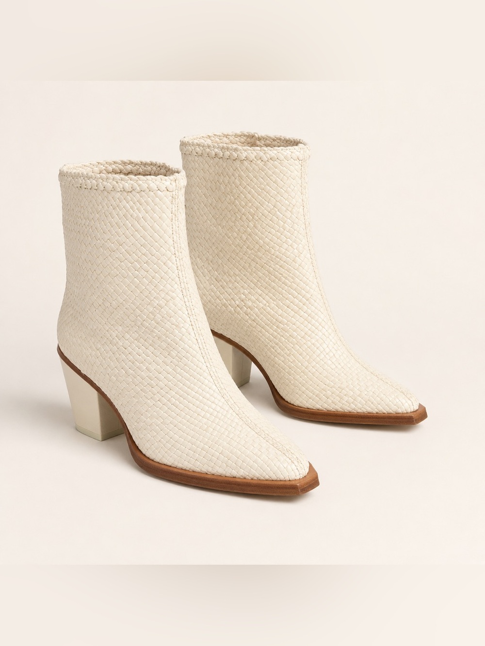 Miista Bondi Off White Woven Leather Western Ankle Boots Size US 7.5 $390